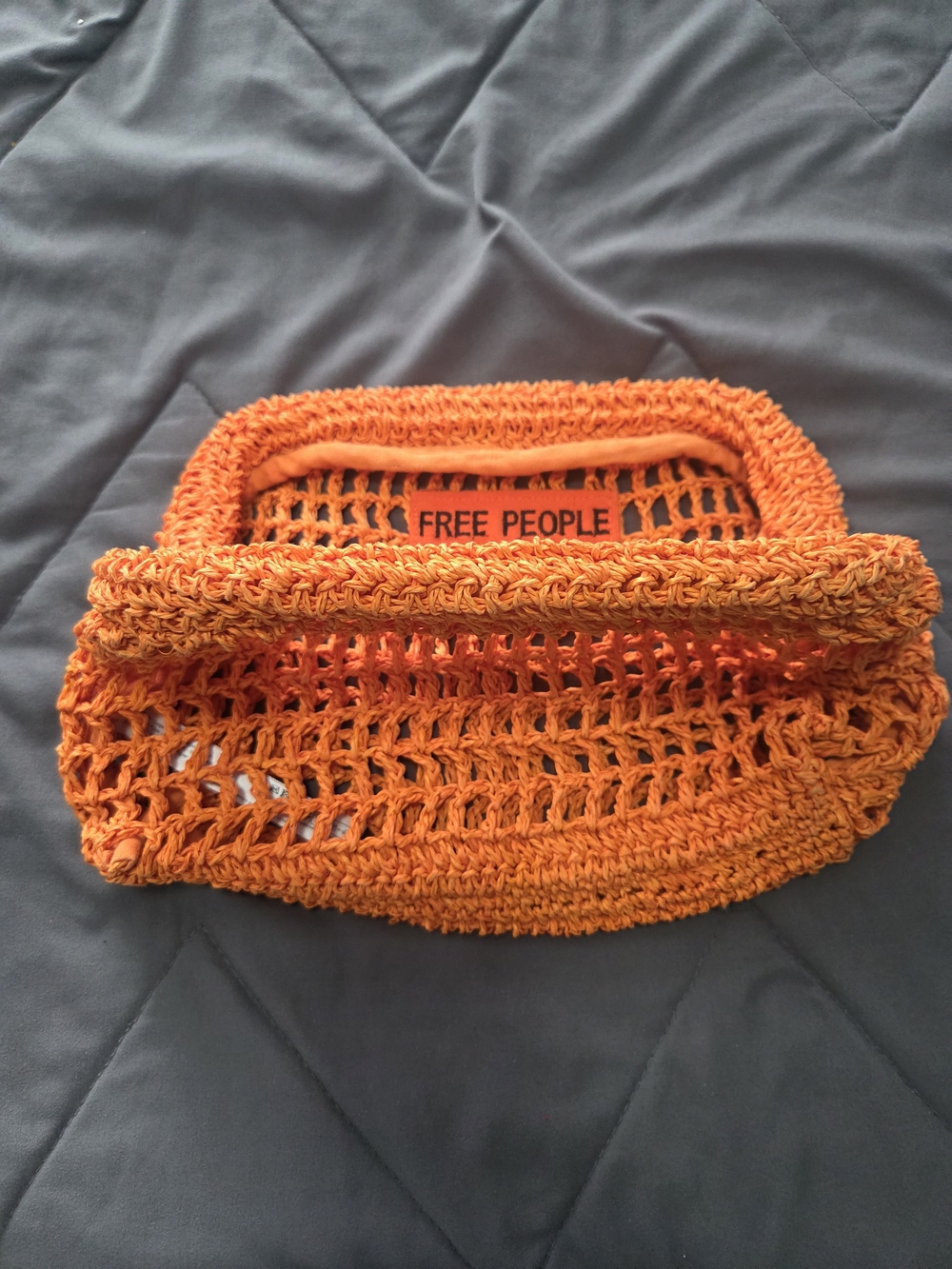 Free People Bright Orange Woven Clutch Crochet Wristlet Clutch